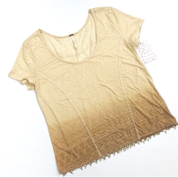 Brand New Semi-Sheer Burnout Beaded T-Shirt Top